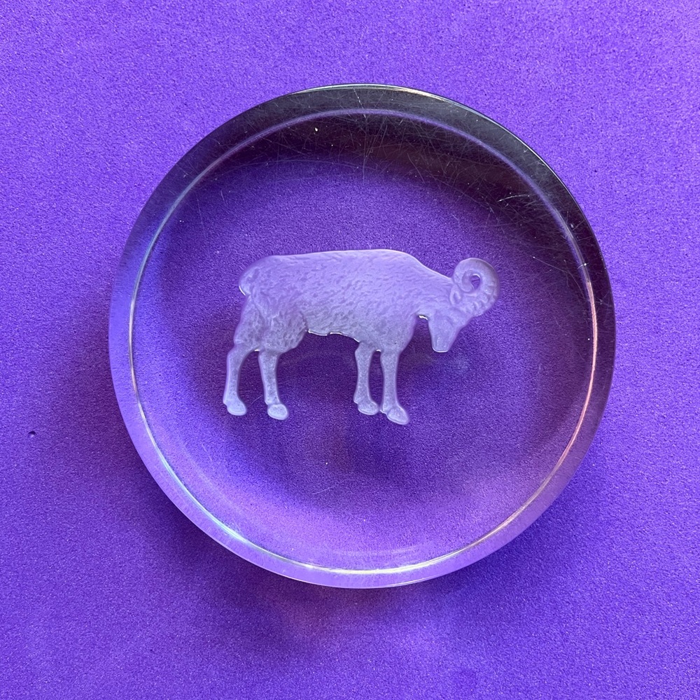 Aries or Ram Crystal Paperweight Signed by Val St. Lambert